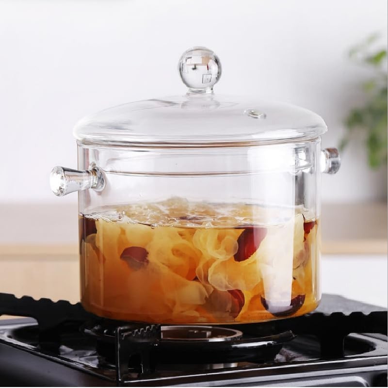 yvsay 1600ml Glass Saucepan with Cover, Stovetop Cooking Pot and Pan with Lid and Handle Simmer Pot Clear Soup Pot, High Borosilicate Glass Cookware - Image 2